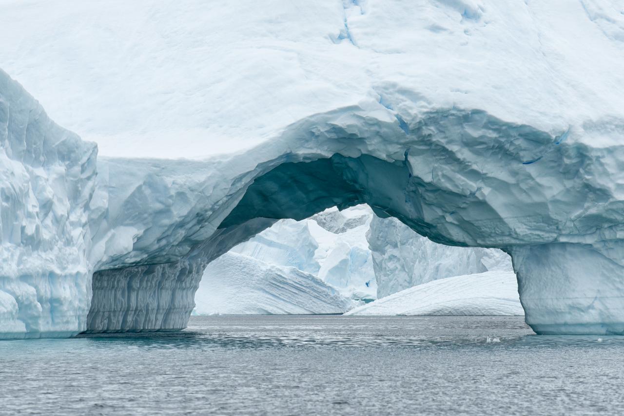 crystal ice environment with water and arch made of ice