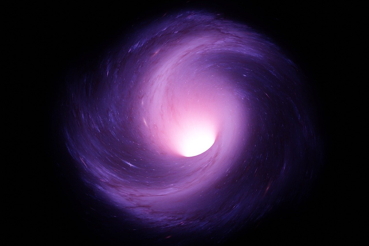 wormhole in space with purple light and white light center