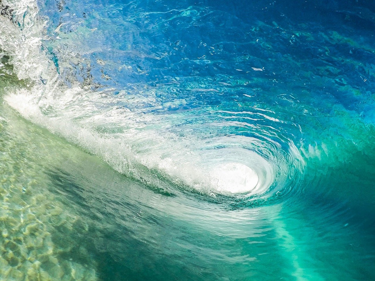 clear, blue green whirlpool close up