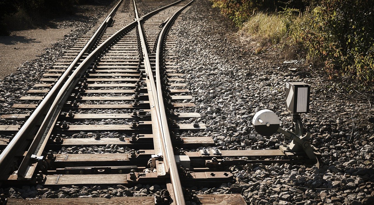 Two diverging railroad tracks