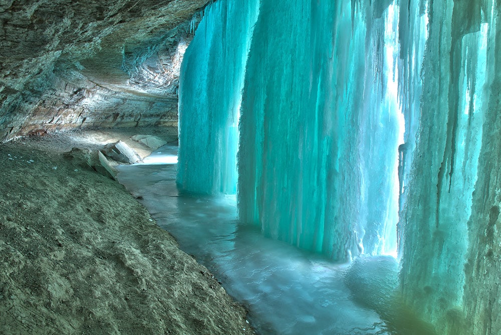 Blue ice wall in cave