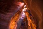 Red rock canyon in Arizona, United States with opening and light coming through