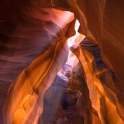 Red rock canyon in Arizona, United States with opening and light coming through
