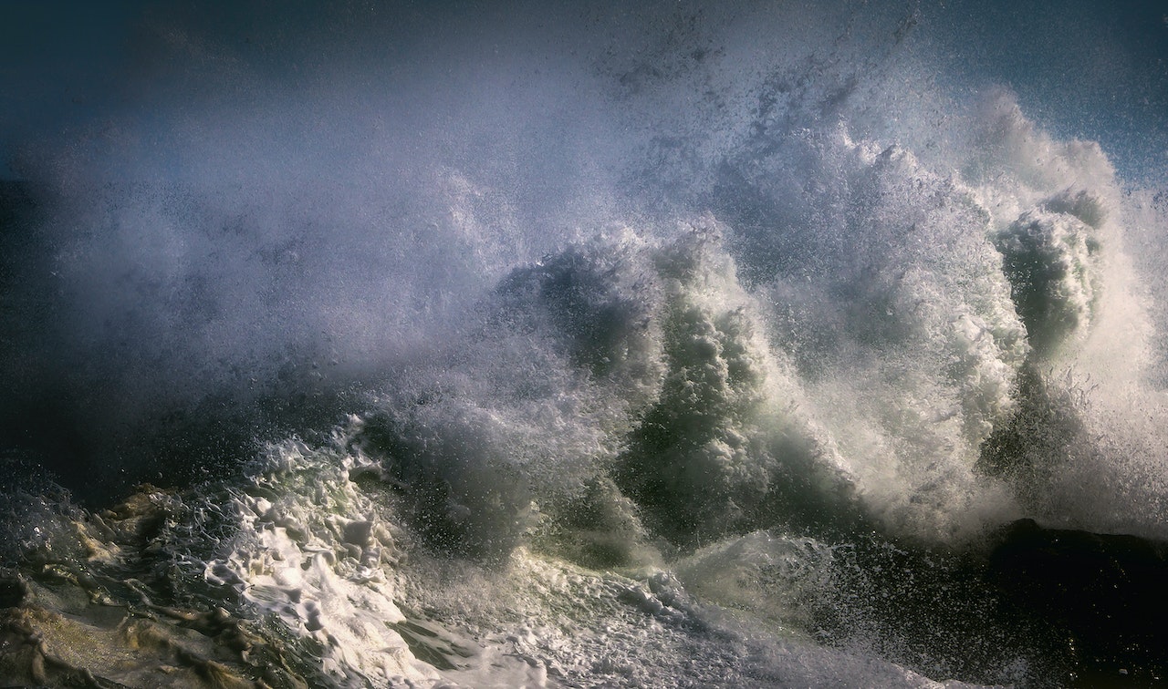 Very rough ocean water and crashing waves